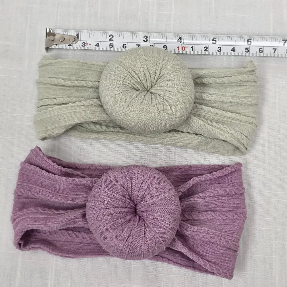 2 Baby Toddler Knit Donut Headwrap Headbands Ivory Pink Stretch